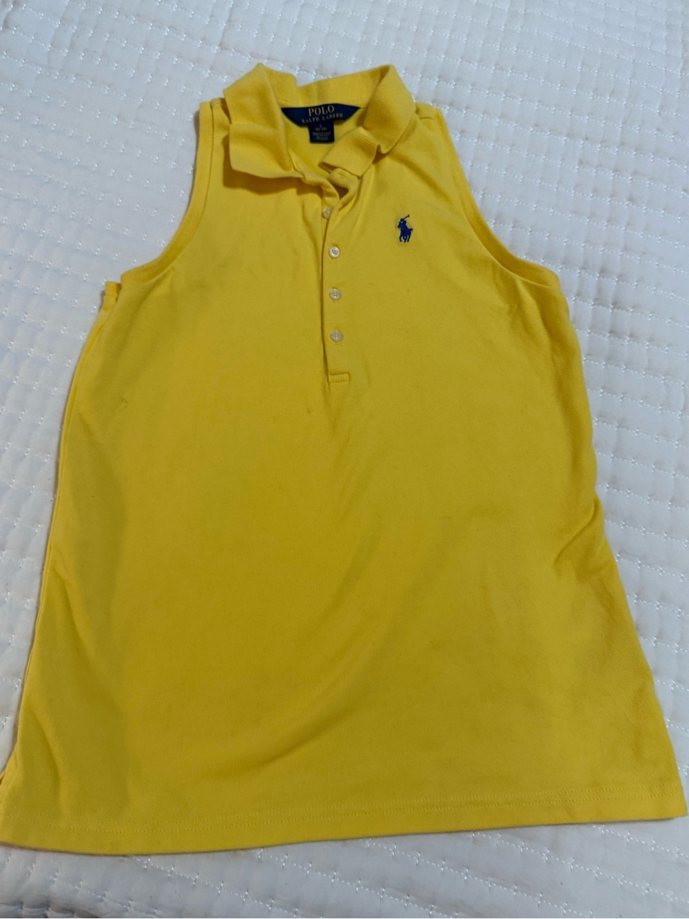 Ralph Lauren Girls' Bright Yellow Sleeveless Polo with Navy Pony